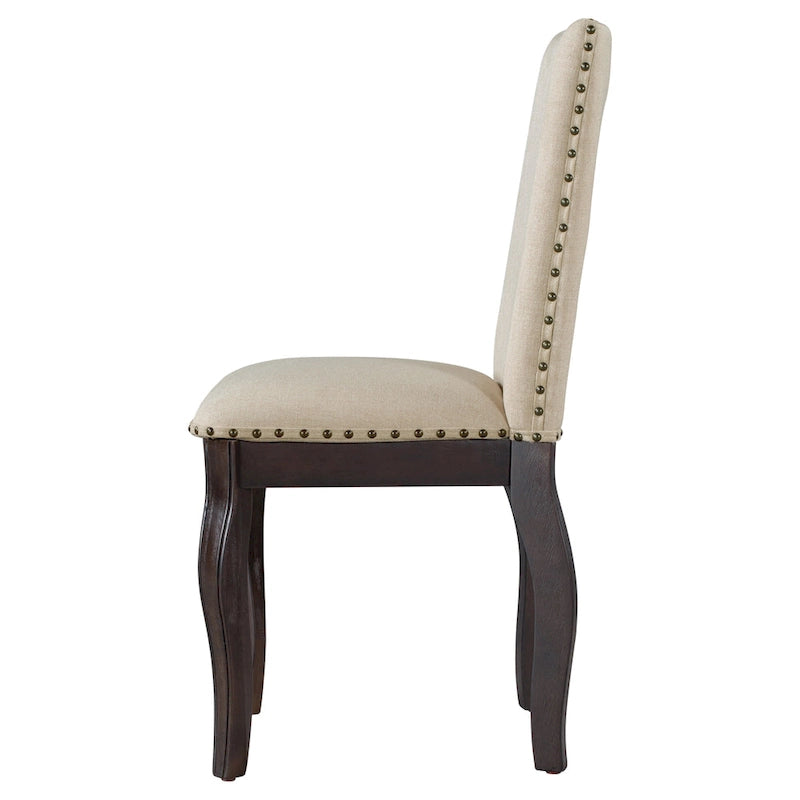 Set of 4 Upholstered Wooden Dining Chairs with Nailhead Trim