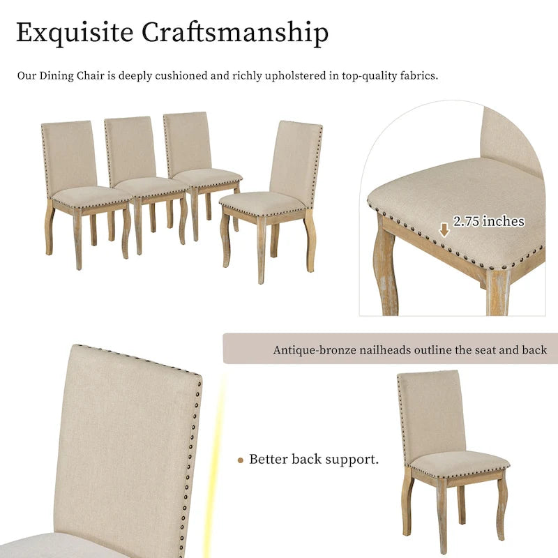 Set of 4 Upholstered Wooden Dining Chairs with Nailhead Trim