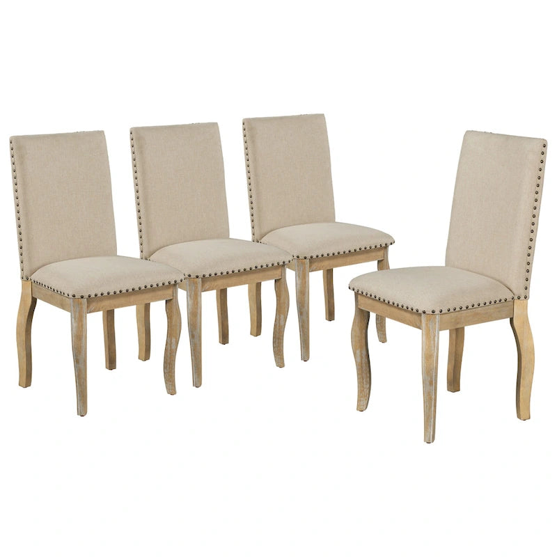 Set of 4 Upholstered Wooden Dining Chairs with Nailhead Trim