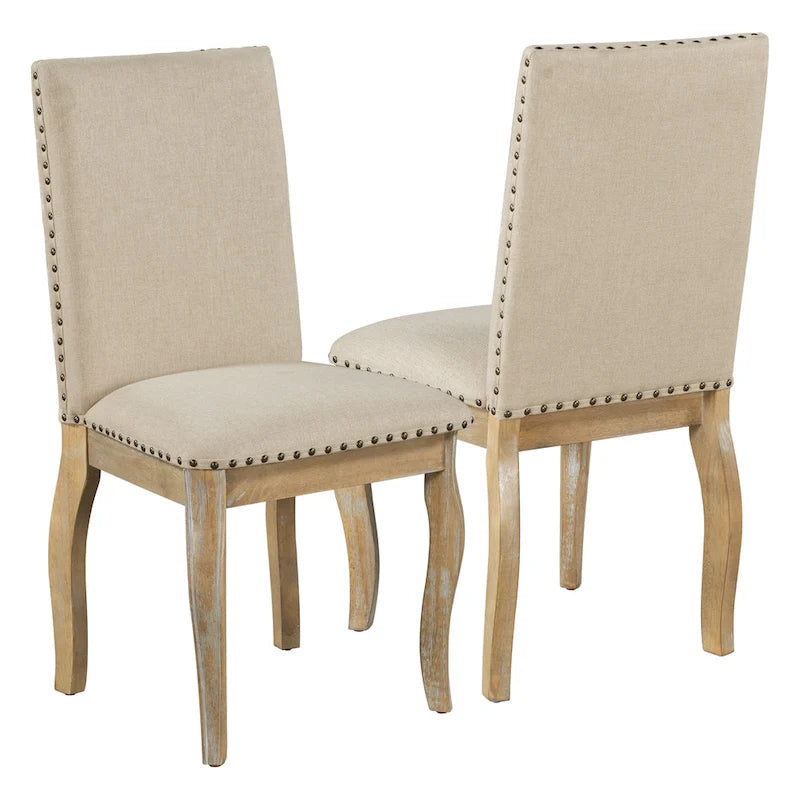 Set of 4 Upholstered Wooden Dining Chairs with Nailhead Trim