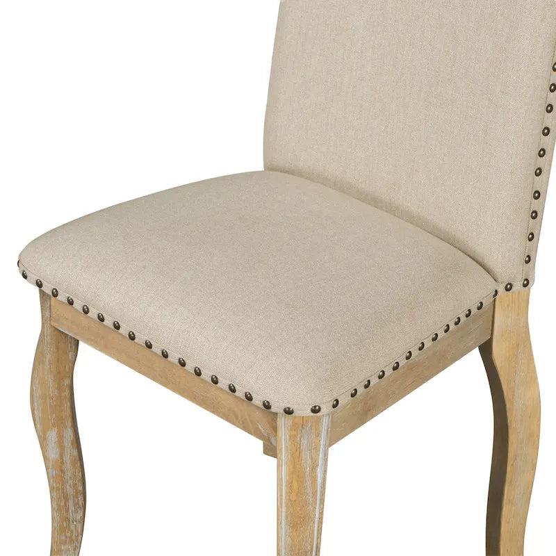 Set of 4 Upholstered Wooden Dining Chairs with Nailhead Trim