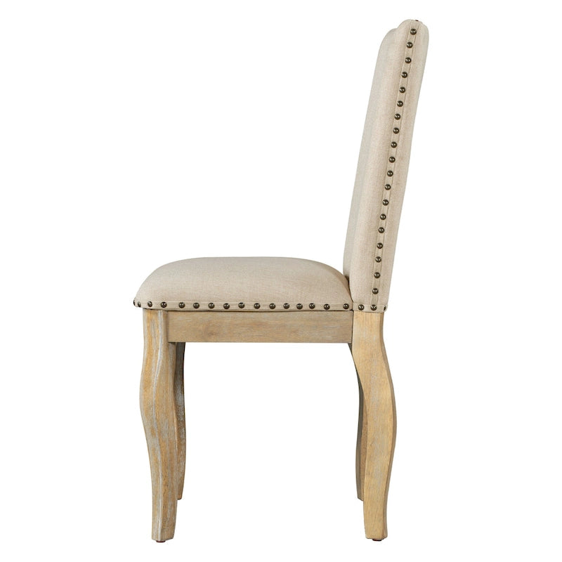 Set of 4 Upholstered Wooden Dining Chairs with Nailhead Trim