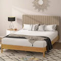 Priage by ZINUS Latte Wood Platform Bed Frame with Upholstered Headboard