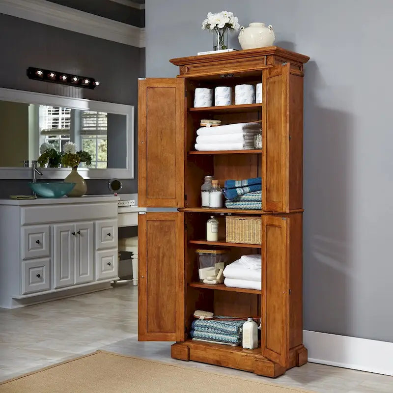 Distressed Oak Storage Pantry Cabinet, 72H