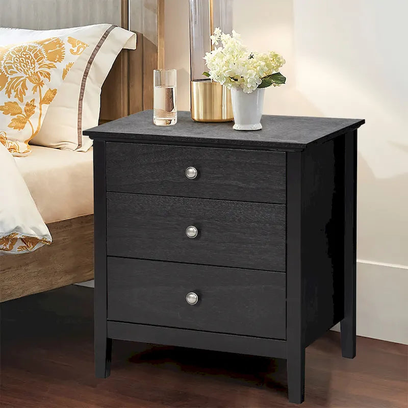 Modern Three-Drawer Nightstand and Bedside Accent Table