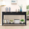 Modern Black Console Table with Four Drawers and Open Shelf