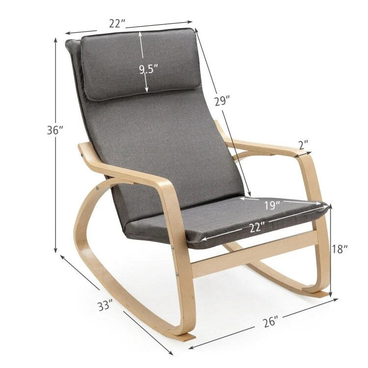 Modern Bentwood Rocking Chair Fabric Upholstered Relax Rocker Lounge Chair
