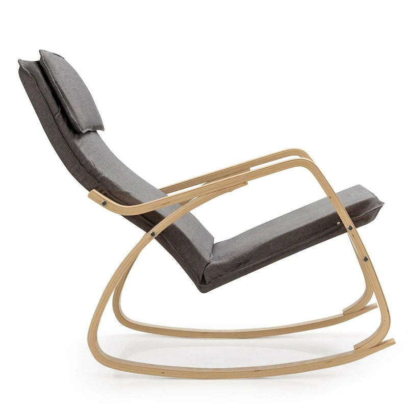 Modern Bentwood Rocking Chair Fabric Upholstered Relax Rocker Lounge Chair