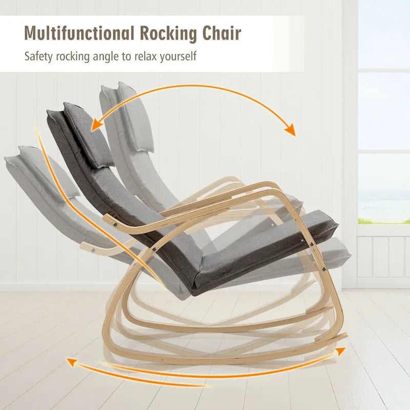 Modern Bentwood Rocking Chair Fabric Upholstered Relax Rocker Lounge Chair