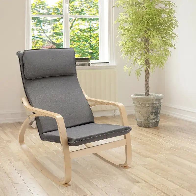 Modern Bentwood Rocking Chair Fabric Upholstered Relax Rocker Lounge Chair