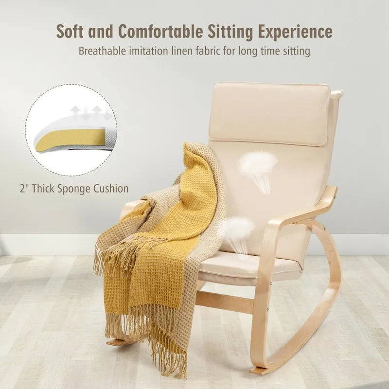 Modern Bentwood Rocking Chair Fabric Upholstered Relax Rocker Lounge Chair