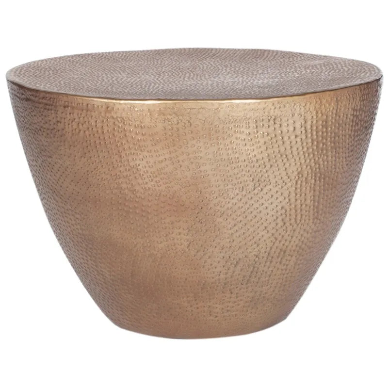 Moroccan Inspired Textured Drum Coffee Table, 24 x 24 x 16 Inches