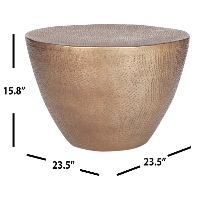Texturierter Trommel-Couchtisch im marokkanisch inspirierten Stil, 24 x 24 x 16 Inch