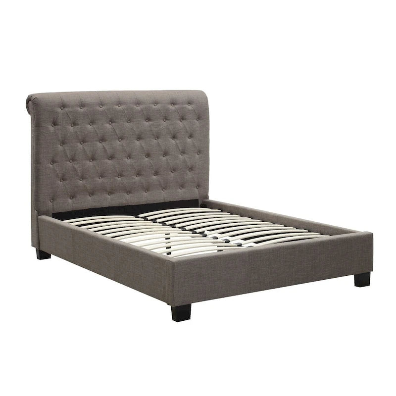 Low Profile Queen Upholstered Button Tufted Platform Bed in Gray
