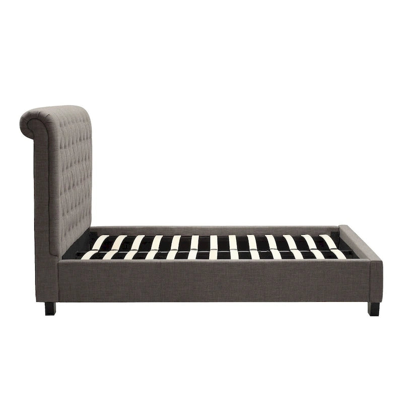 Low Profile Queen Upholstered Button Tufted Platform Bed in Gray