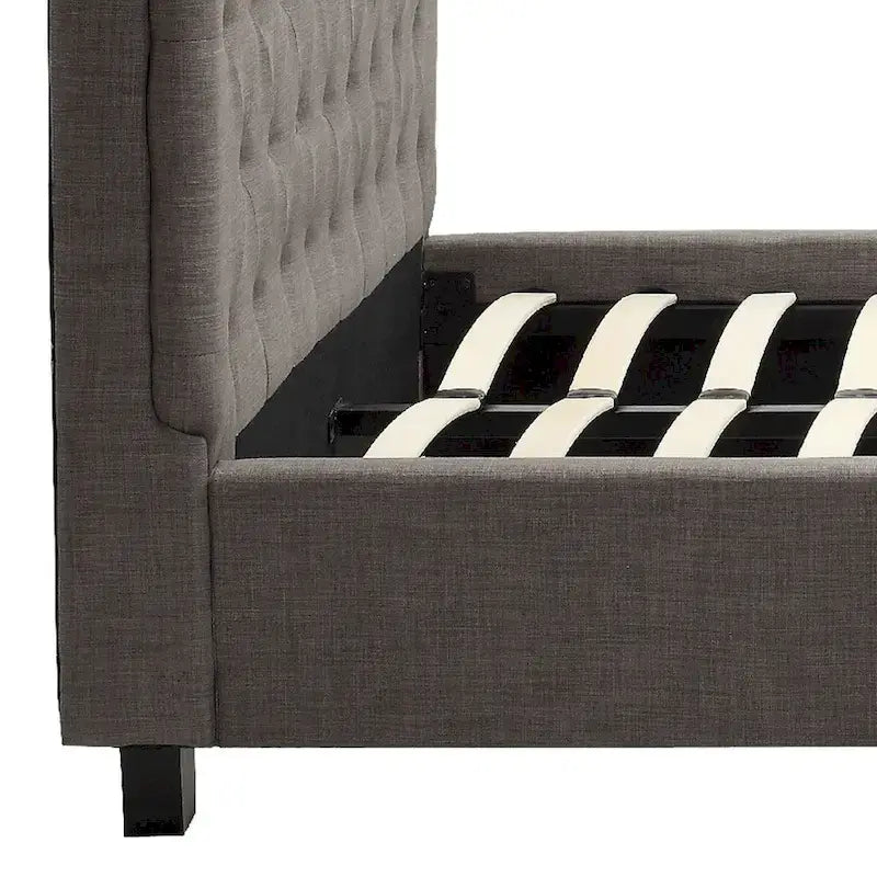 Low Profile Queen Upholstered Button Tufted Platform Bed in Gray