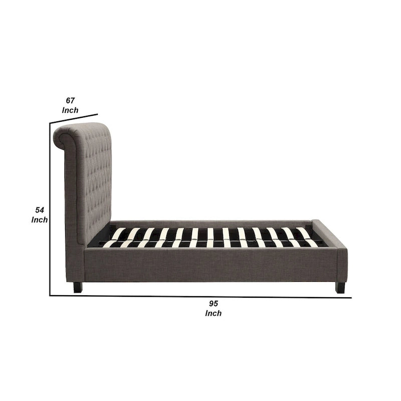 Low Profile Queen Upholstered Button Tufted Platform Bed in Gray