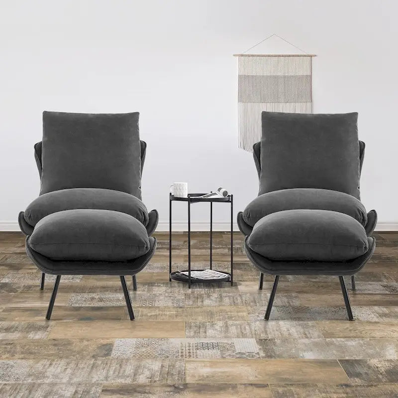 Zestaw 2 foteli pomocniczych w stylu mid-century z podnóżkiem, tapicerowanych skórą ekologiczną