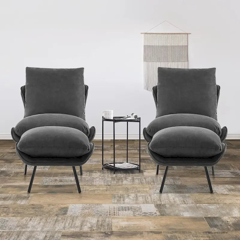 Zestaw 2 foteli pomocniczych w stylu mid-century z podnóżkiem, tapicerowanych skórą ekologiczną