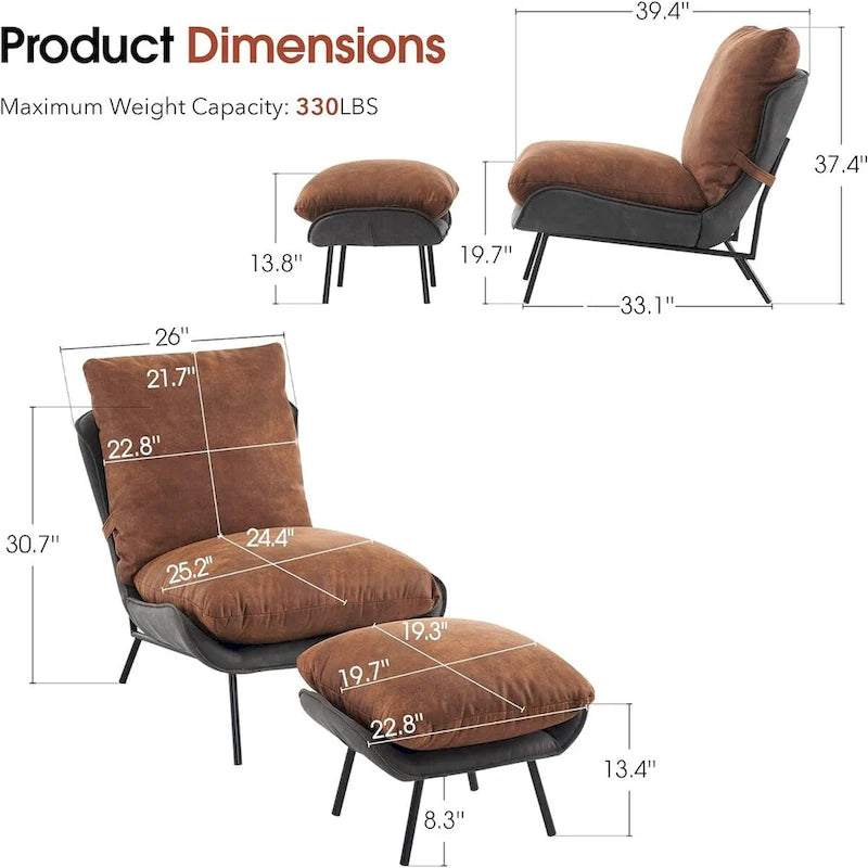 Set aus 2 Akzentstühlen im Mid-Century-Stil mit Hocker und Kunstlederbezug