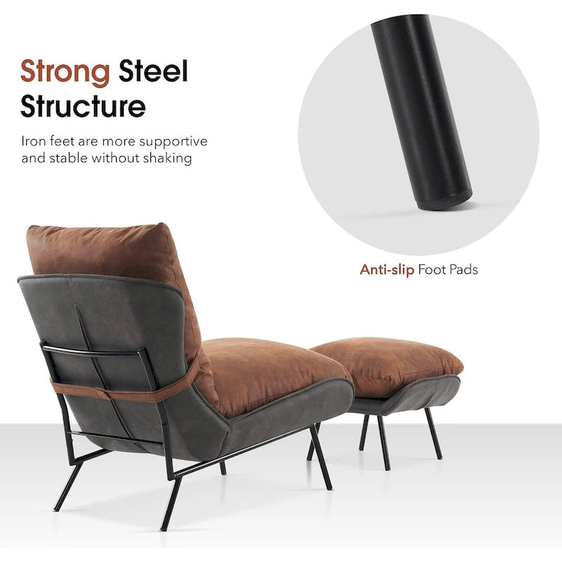 Set aus 2 Akzentstühlen im Mid-Century-Stil mit Hocker und Kunstlederbezug