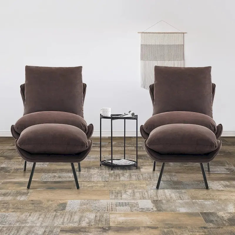 Set aus 2 Akzentstühlen im Mid-Century-Stil mit Hocker und Kunstlederbezug