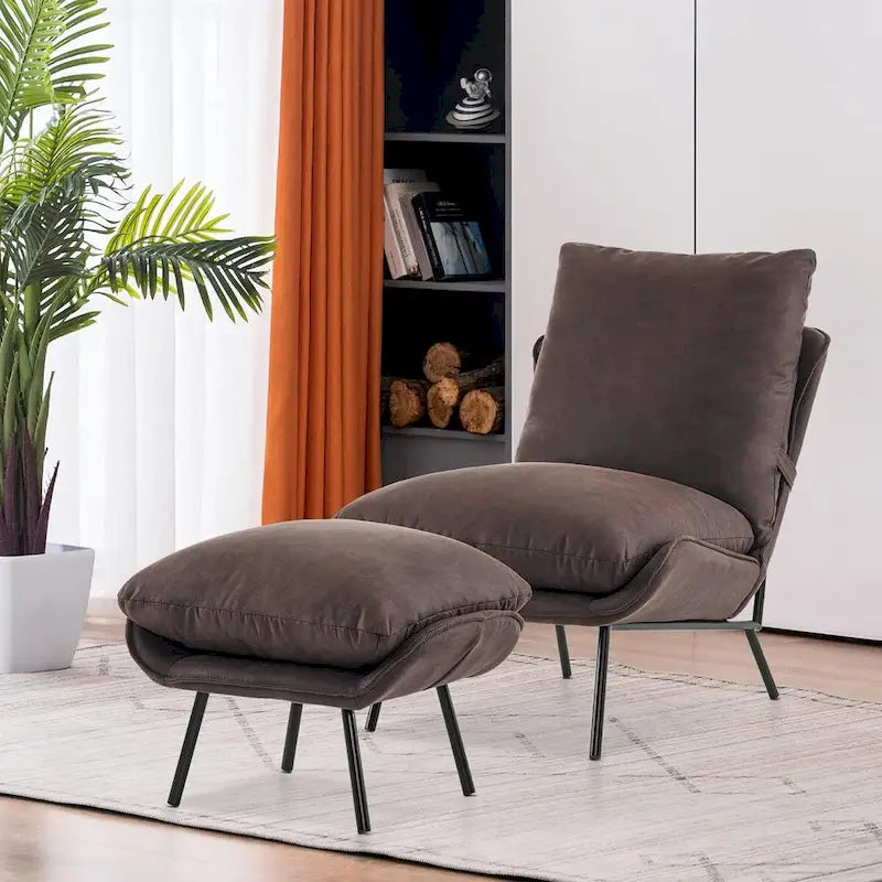 Set aus 2 Akzentstühlen im Mid-Century-Stil mit Hocker und Kunstlederbezug