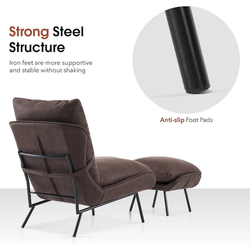 Set aus 2 Akzentstühlen im Mid-Century-Stil mit Hocker und Kunstlederbezug