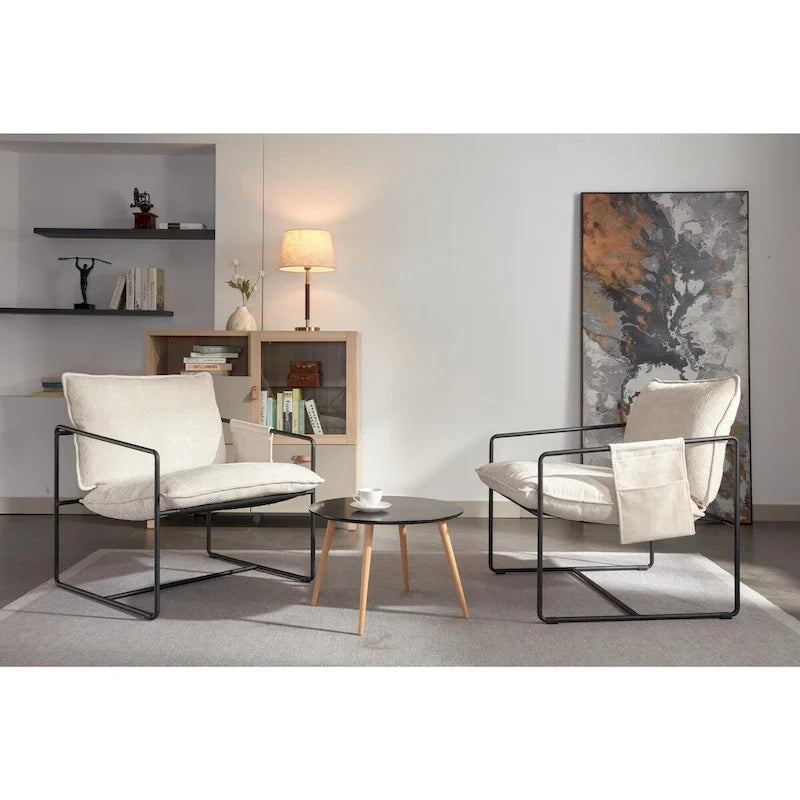 Upholstered Hanging Armchairs with Arm Pockets and Metal Frames, Set of 2