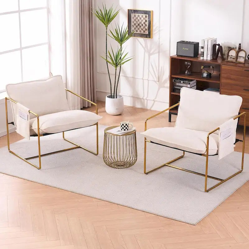 Upholstered Hanging Armchairs with Arm Pockets and Metal Frames, Set of 2