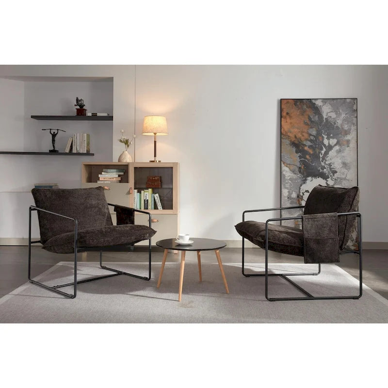 Upholstered Hanging Armchairs with Arm Pockets and Metal Frames, Set of 2