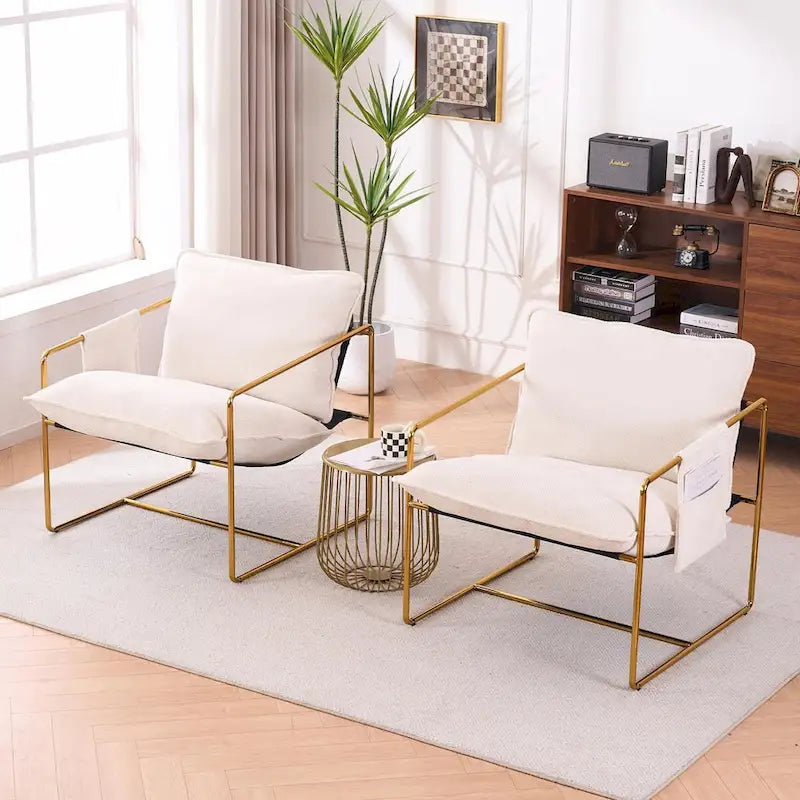Upholstered Hanging Armchairs with Arm Pockets and Metal Frames, Set of 2