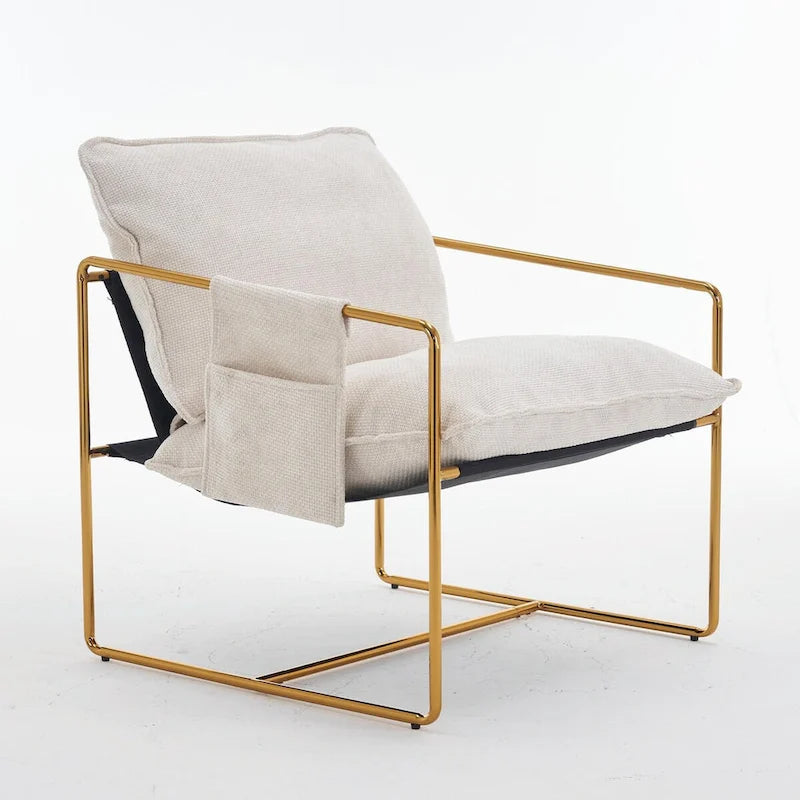 Upholstered Hanging Armchairs with Arm Pockets and Metal Frames, Set of 2