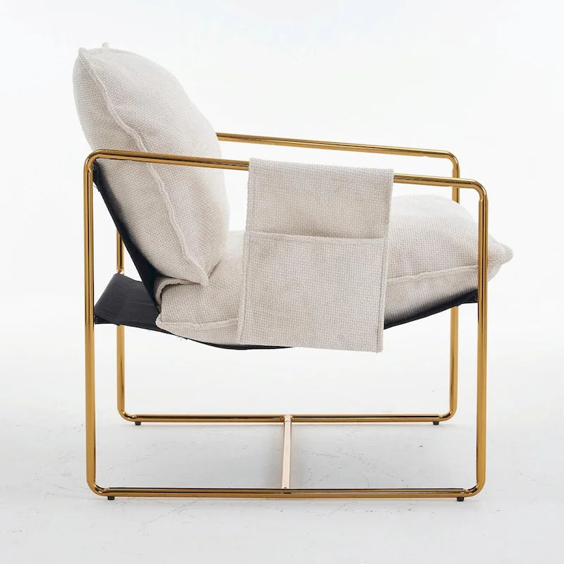 Upholstered Hanging Armchairs with Arm Pockets and Metal Frames, Set of 2