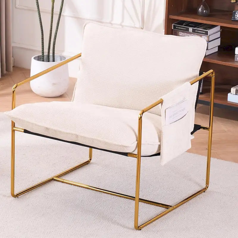 Upholstered Hanging Armchairs with Arm Pockets and Metal Frames, Set of 2