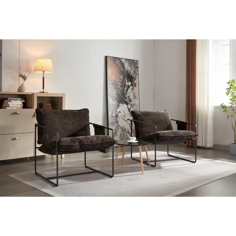 Upholstered Hanging Armchairs with Arm Pockets and Metal Frames, Set of 2