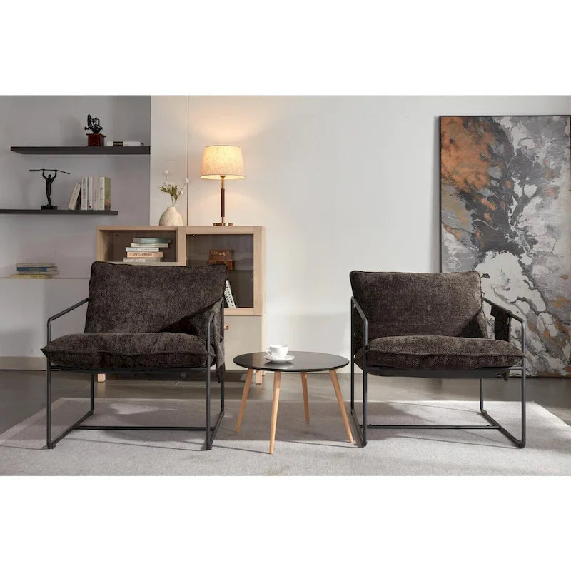 Upholstered Hanging Armchairs with Arm Pockets and Metal Frames, Set of 2