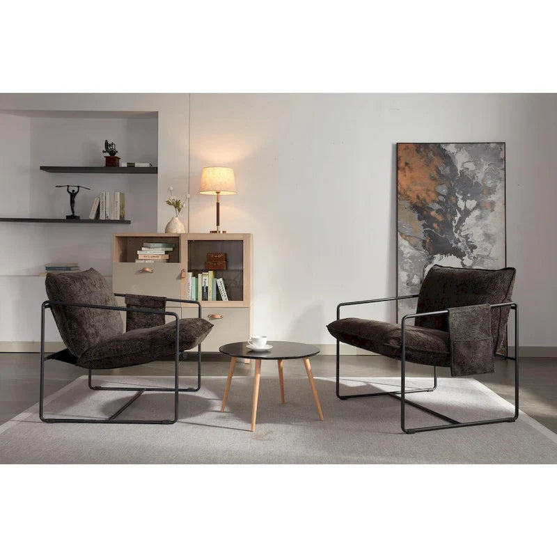 Upholstered Hanging Armchairs with Arm Pockets and Metal Frames, Set of 2