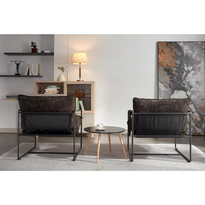 Upholstered Hanging Armchairs with Arm Pockets and Metal Frames, Set of 2