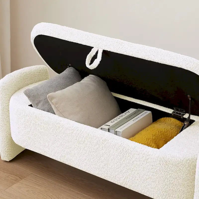 Oval Lamb Fleece Storage Ottoman Bench with Hidden Storage