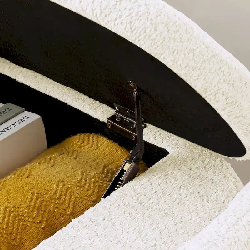 Oval Lamb Fleece Storage Ottoman Bench with Hidden Storage