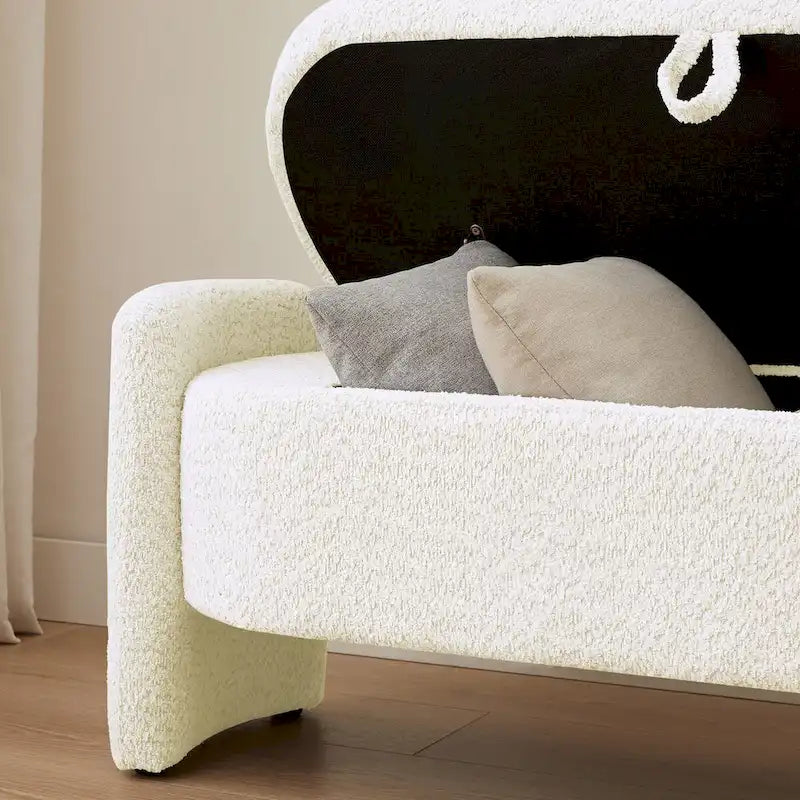 Oval Lamb Fleece Storage Ottoman Bench with Hidden Storage