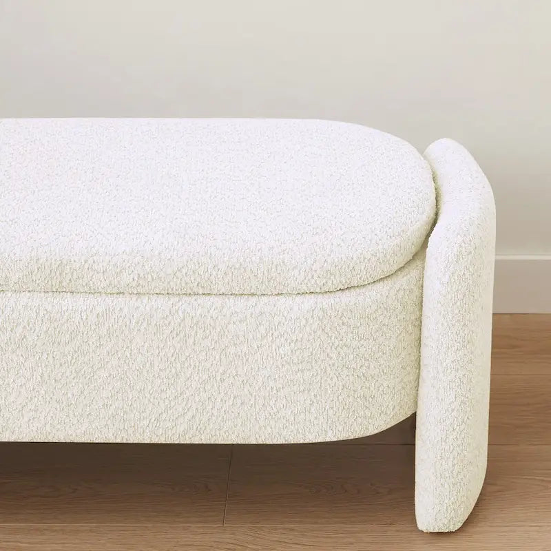 Oval Lamb Fleece Storage Ottoman Bench with Hidden Storage