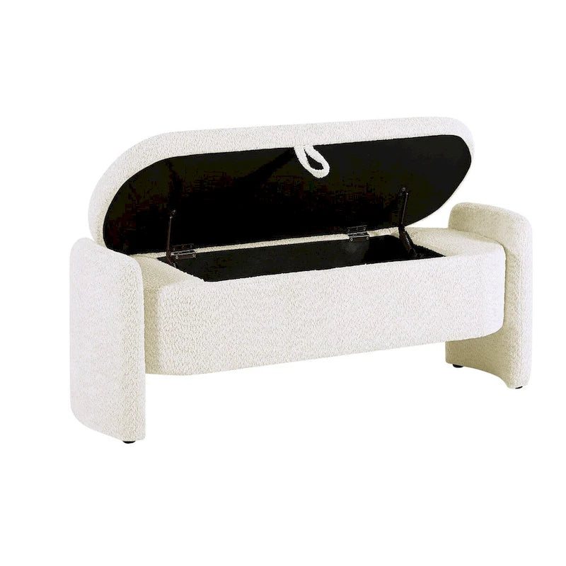Oval Lamb Fleece Storage Ottoman Bench with Hidden Storage