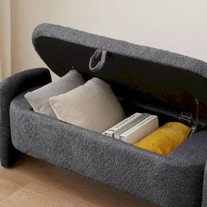 Oval Lamb Fleece Storage Ottoman Bench with Hidden Storage