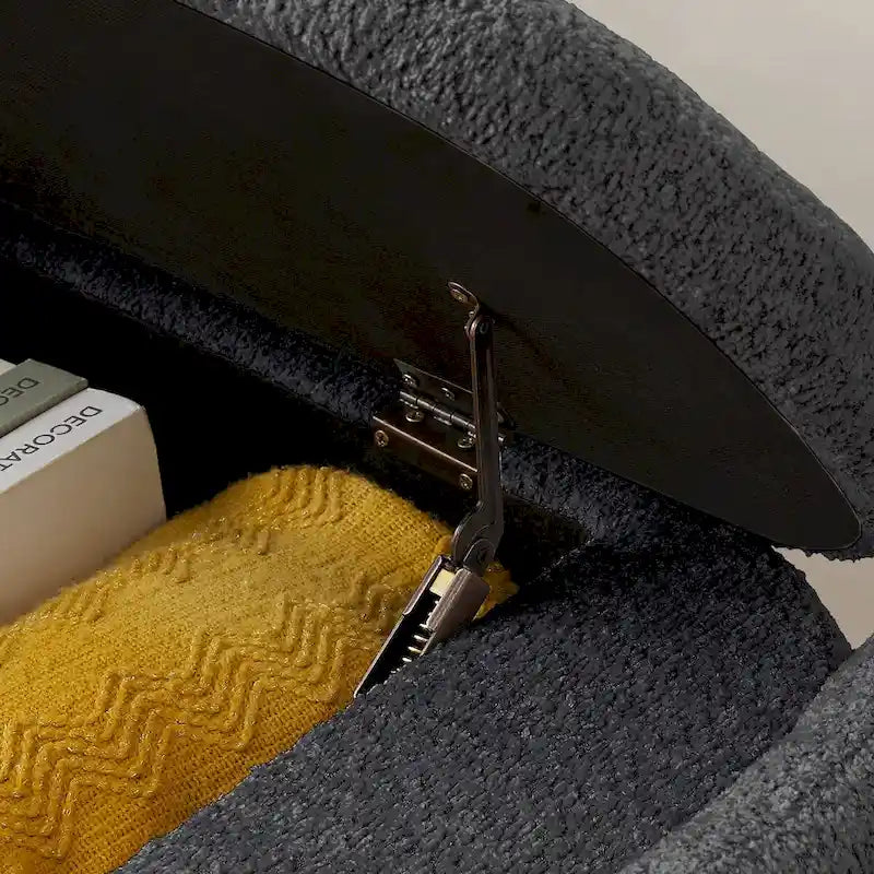 Oval Lamb Fleece Storage Ottoman Bench with Hidden Storage