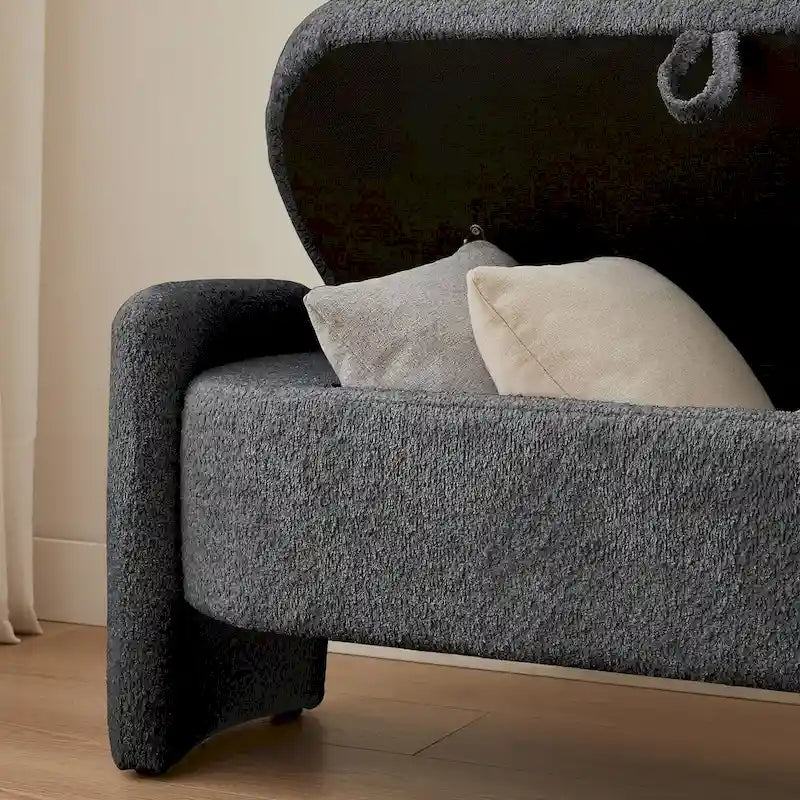 Oval Lamb Fleece Storage Ottoman Bench with Hidden Storage