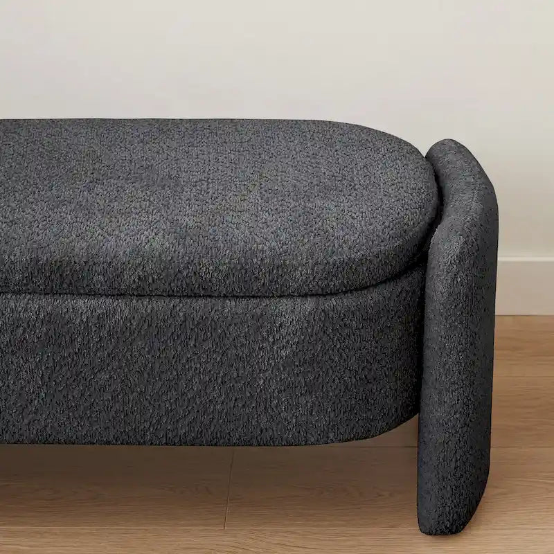 Oval Lamb Fleece Storage Ottoman Bench with Hidden Storage