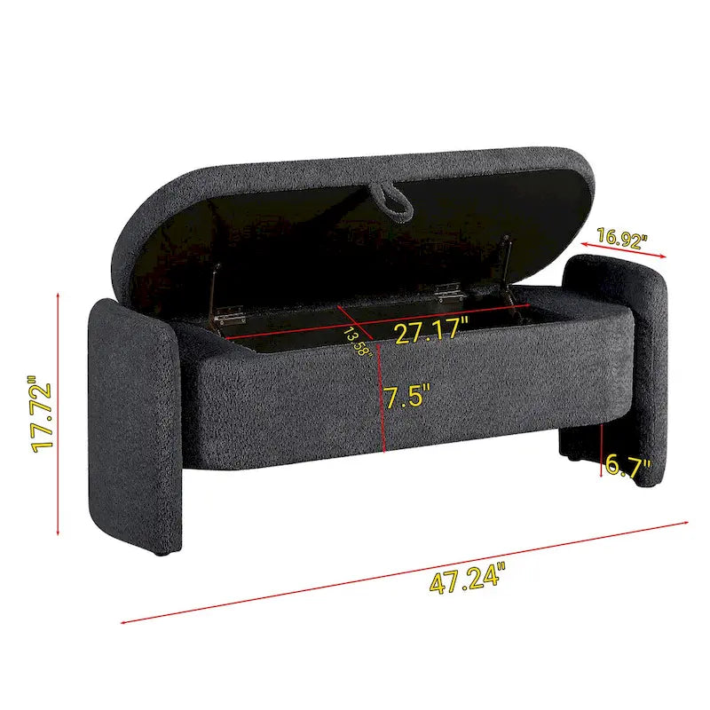 Oval Lamb Fleece Storage Ottoman Bench with Hidden Storage