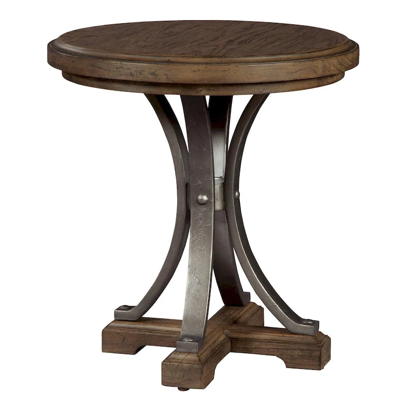 Oak and Pewter Oval Chairside Accent Table with Shelf